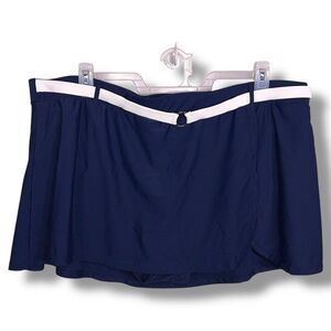 26W Tropical Escape Navy Blue White Belted Swim Skirt Bottom Vacation Beach